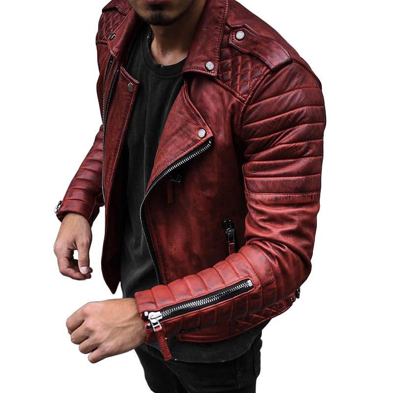 Giacca in Pelle da Motociclista Punk da Uomo S Slim Fit con Manica Punk, Zip e Collo a Revers