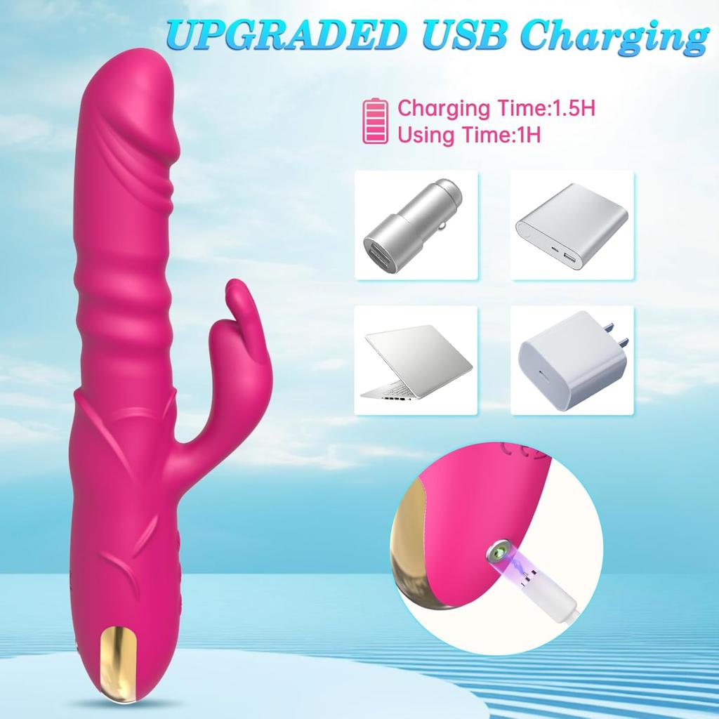 Rabbit Vibrator G Spot Clitoral Vibrator Waterproof Rechargeable Realistic Silicone Vibrator with 3 Thrusting 10 Vibrating Modes Sex Toys for Women