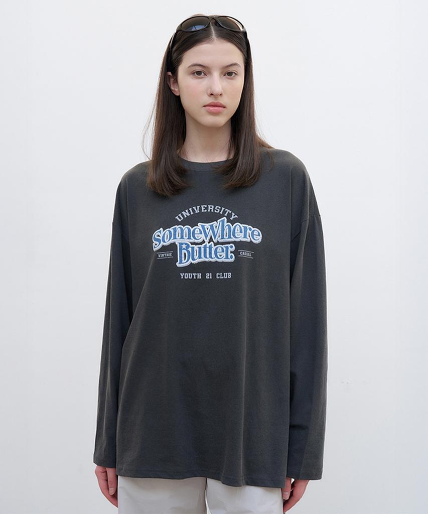Sseomweeobeoteo Pigment Wave Logo Long Top - Charcoal