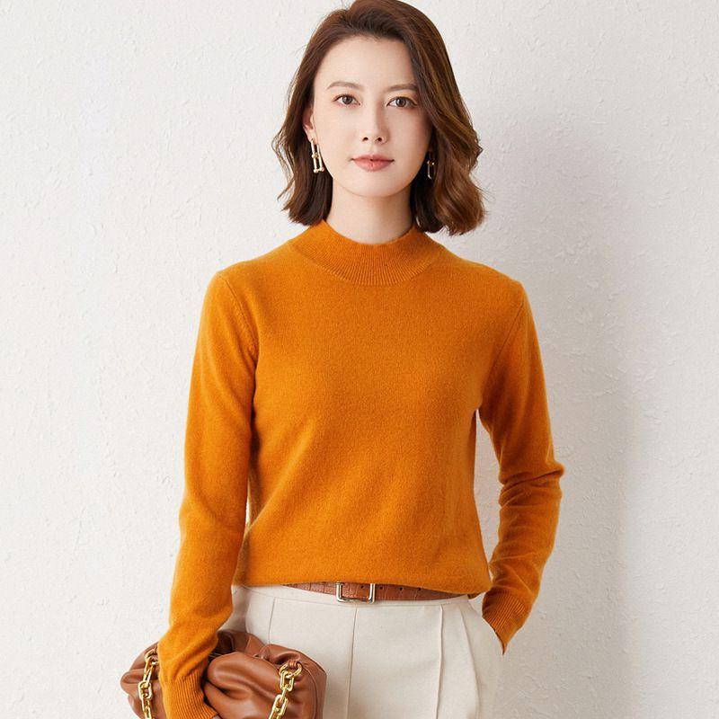 Half High Neck Knitted Sweater Women's Autumn and Winter New Loose Sweater Solid Color Pullover Casual Knitted Base Sweater