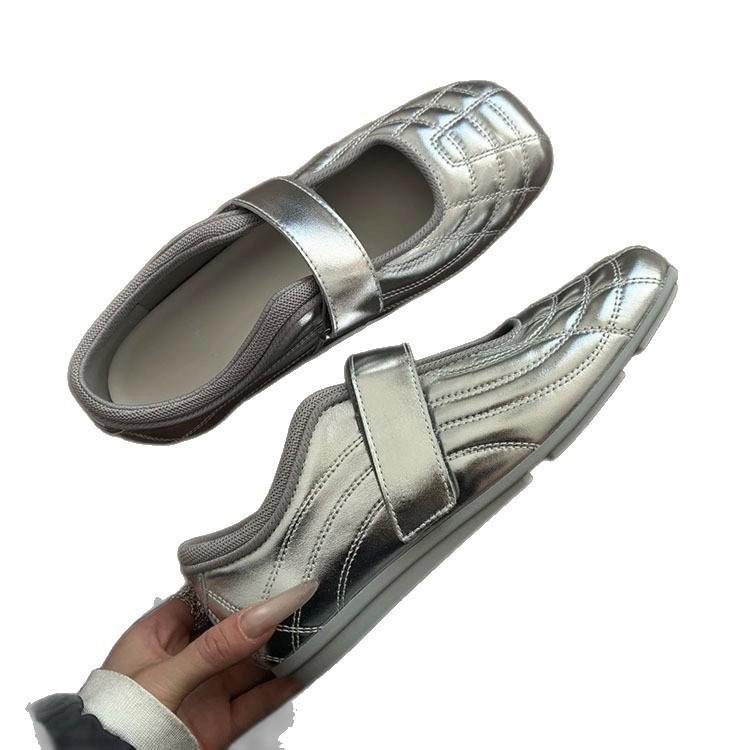 Cowhide version~ 5cm inner height increase square head flat bottom ballet shoes women's niche leather one word with shallow mouth single shoes 