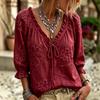 Damen Bluse mit Stickerei und Rüschen V-Ausschnitt