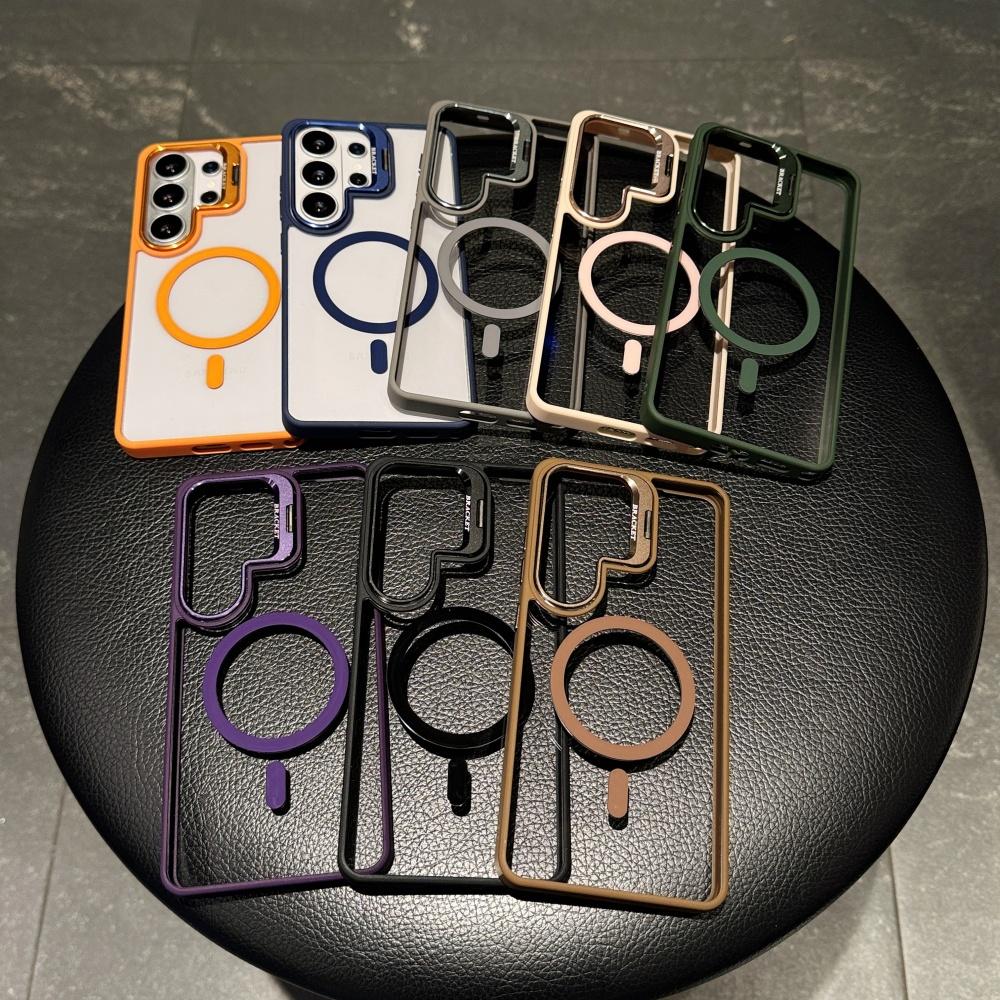 New Transparent Magnetic Case for Samsung Galaxy S26 S25 S24 S23 S22 Ultra Plus S24FE Flip Metal Lens holder Bracket Cover fanda
