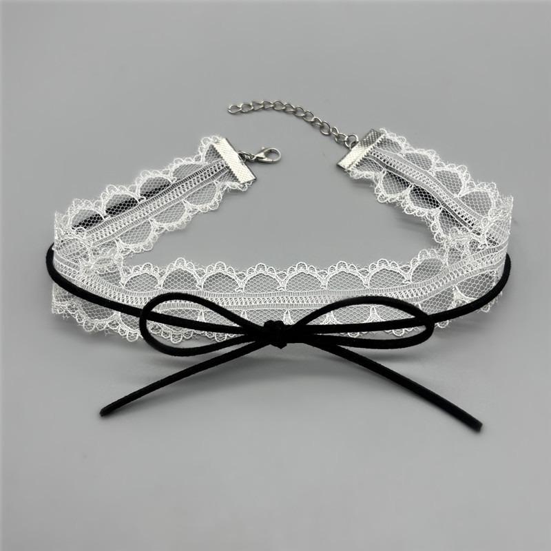 White Lace Bow Choker Clavicle Necklace Korean Style Sweet Women Neck Jewelry