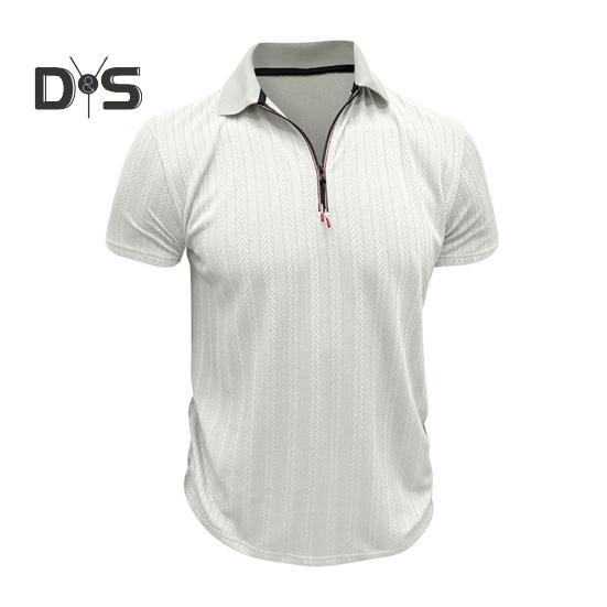 Pánská letní košile tenký krátký rukáv klopa na zip Top žakárový pulovr volná košile pro dojíždění, cestování v přírodě