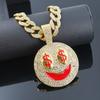 Hip Hop New Product Full Diamond Smiling Face USD Alloy Pendant Personalized European and American Men's Cuban Chain Rock Bounce Di Necklace