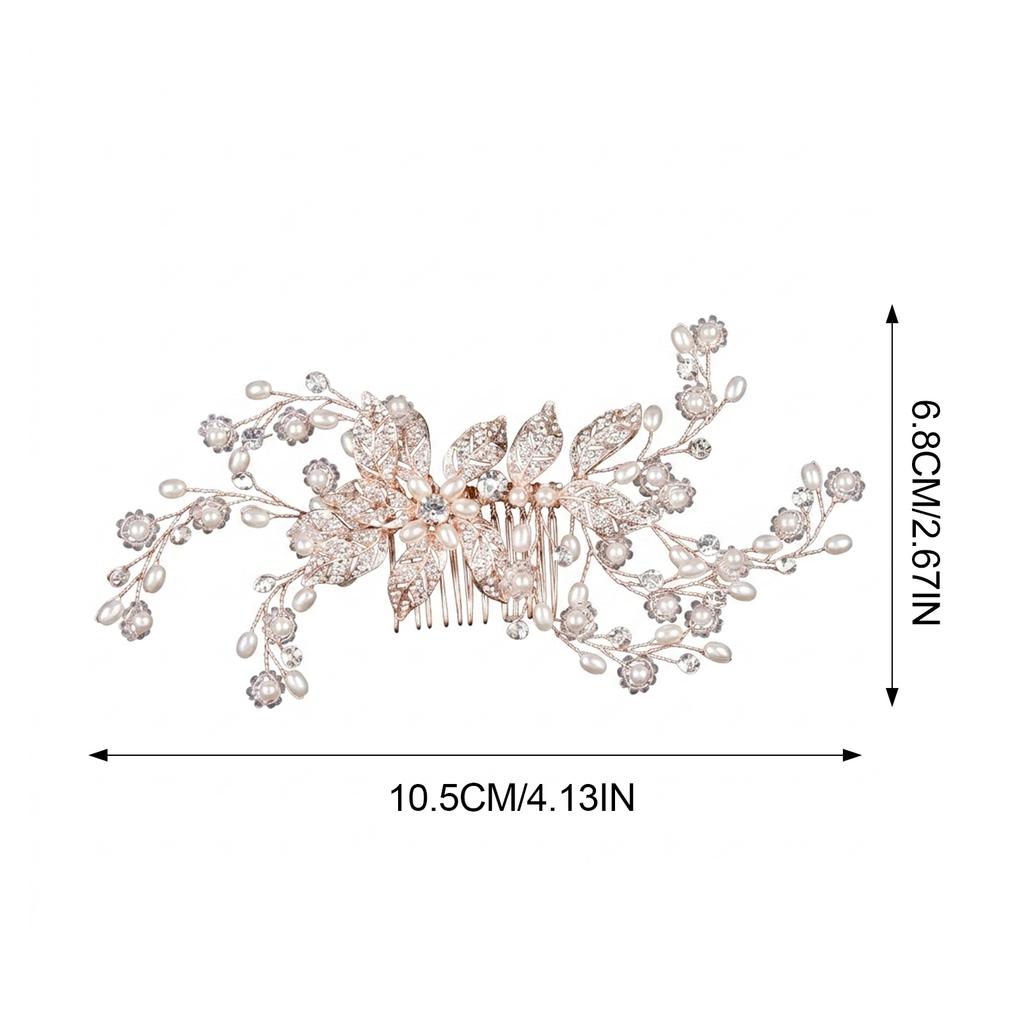 Baroque Metal Leaves Bridal Pearls Hair Comb Elegant Wedding Hairstyle Ornament for Bride Wedding Ceremony Banquet Formal Party