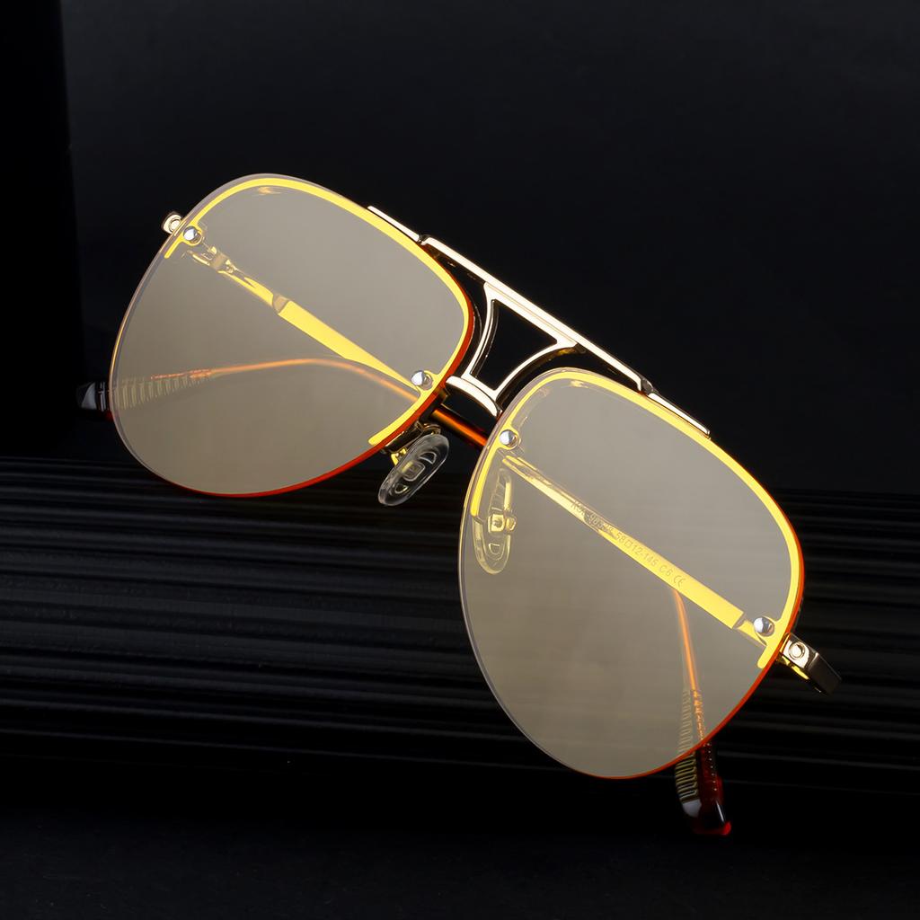 JYL TS Men's Semi-Rimless Aviator - Double-Bridge Metal Sunglasses KSL-98338