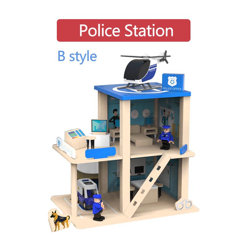 Wooden Train Track Accessories Children's Inertial Hand Sliding Toy Car Track Lift Police Fire Compatible Wood Track Gift PD84