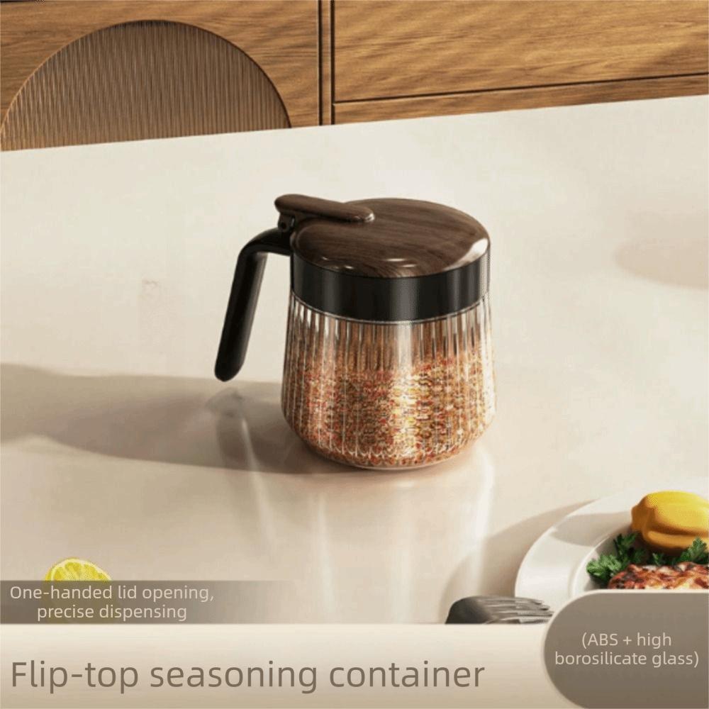 Wood Grain Lid Spices Glass Jar Glass Material Seasoning Boxes Seasoning Container  Kitchen Storage