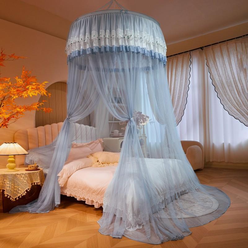 Round Canopy Mosquito Net Bed No-Drill Ceiling Hanging Floor-Standing Heavy-Duty Mesh Single Door Modern Minimalist Design