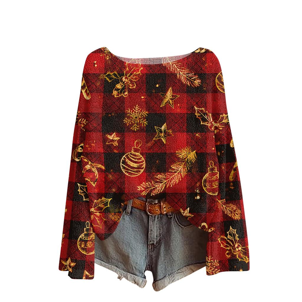 Women's Christmas Print Lightweight Knit Sweater Casual Long Sleeve Pullover Top