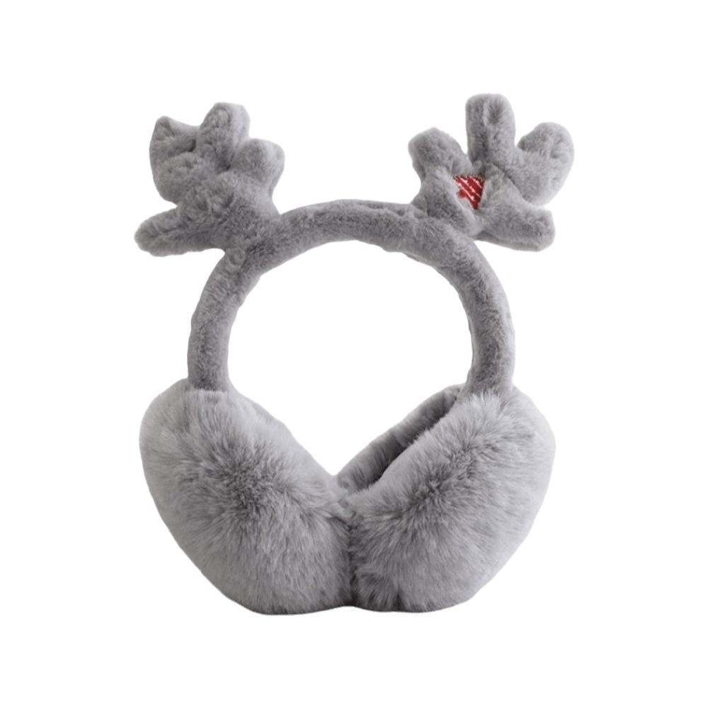 Foldable Design Reindeer Antler Earmuffs Fluffy Faux Fur Thermal Earmuffs  Outdoor Activities
