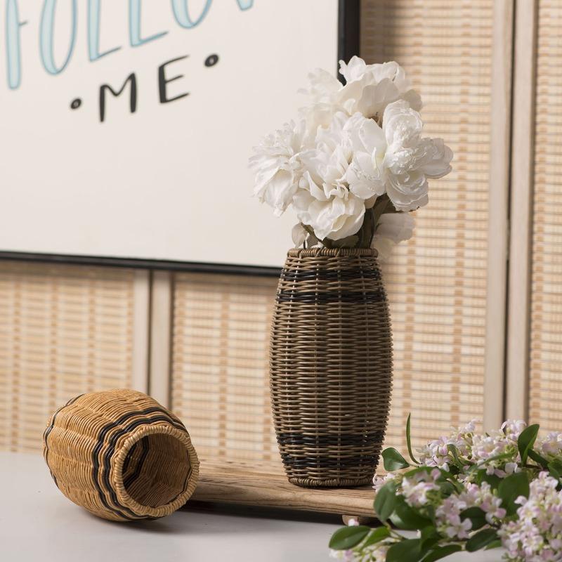 Plastic Vase Pure Hand-woven Ornament Table Decoration Storage Bottle Creative Flower Arrangement Vase Home Accessories