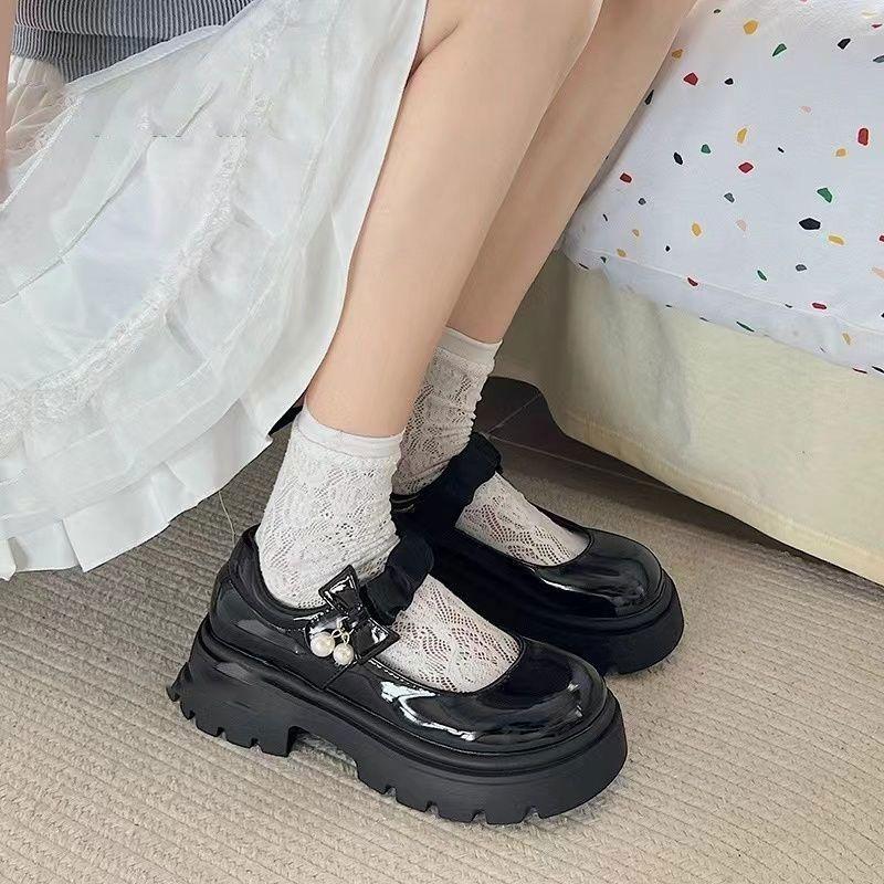 thick sole with skirt, small leather shoes, new high heels in summer, small height, waterproof table single shoes