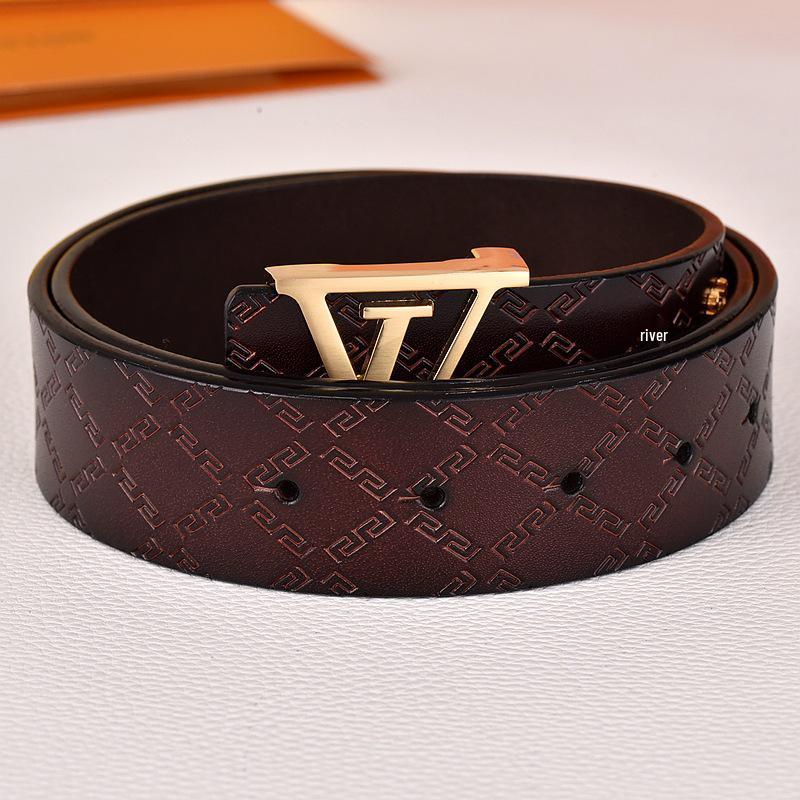 Herren Jugend Gürtel aus echtem Leder mit Karomuster und glatter Schnalle - Stilvoller Rindsleder Hüftgürtel für trendige Looks