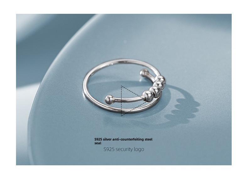 Pierścień z dwuwarstwowej obrotowej koralikowej kulki ze srebra S925 dla kobiet - pierścień na palec wskazujący przeciwlękowy i dekompresyjny, fajny styl