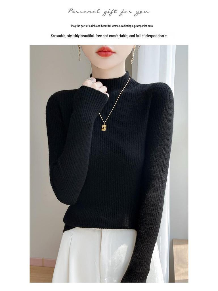 Autumn/Winter Women's Soft Semi-High Neck Sweater Shirt - Versatile, Slimming & Super Warm Knitwear