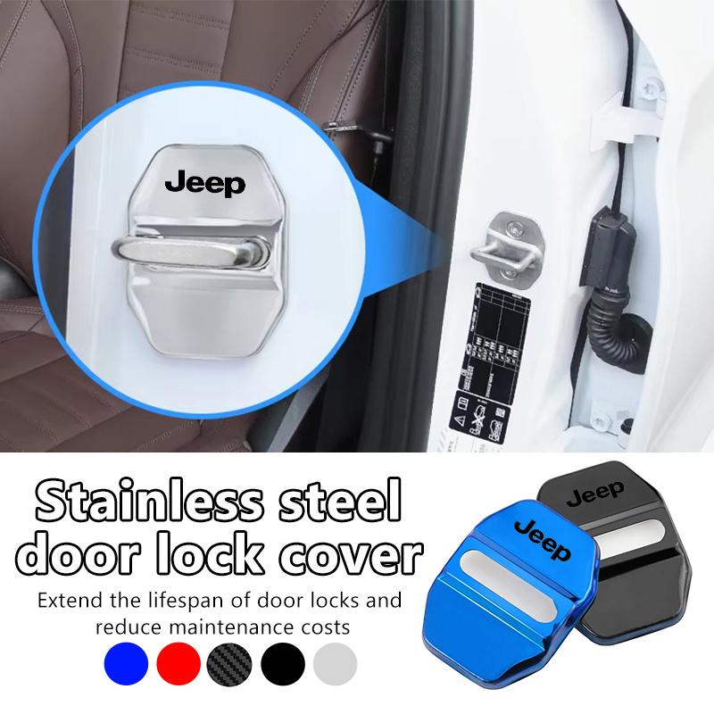 For Jeep 4PCS Stainless Steel Car Door Lock Cover Anti Rust Protector Cherokee Wrangler JK Gladiator Compass Renegade Patriot
