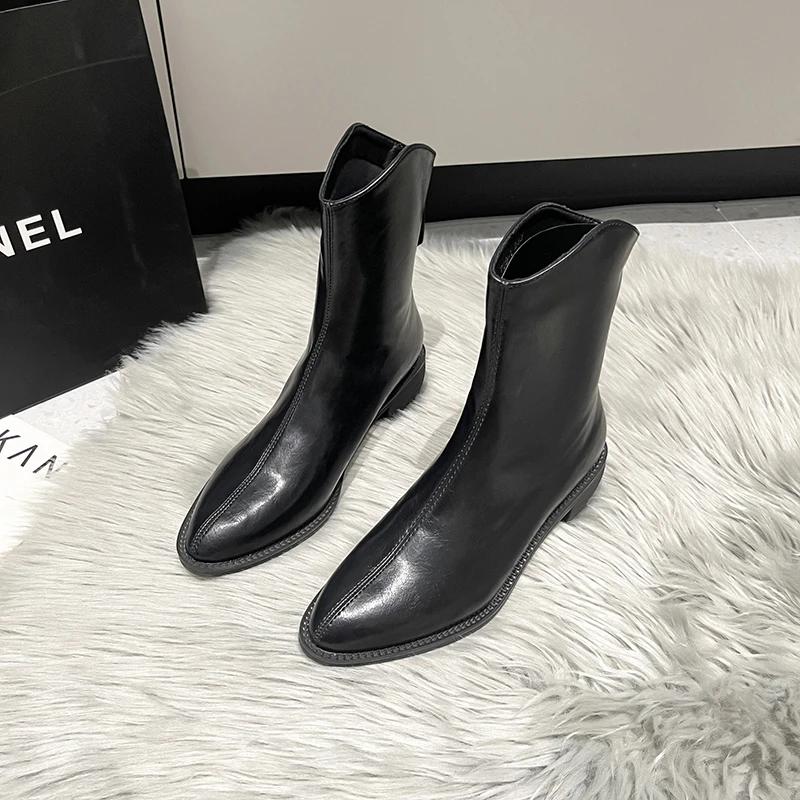 Bottes à bout pointu pour femmes, chaussures décontractées blanches amincissantes et confortables, languette robuste, bottes courtes de style français pour la saison d'hiver