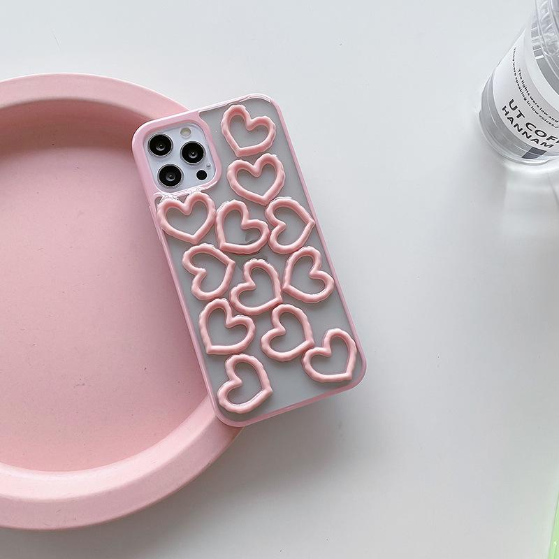 Iphone16Promax Case For Apple 15Pro Solid Color 17 Hollow Love Heart 14 Drops Of Glue Women