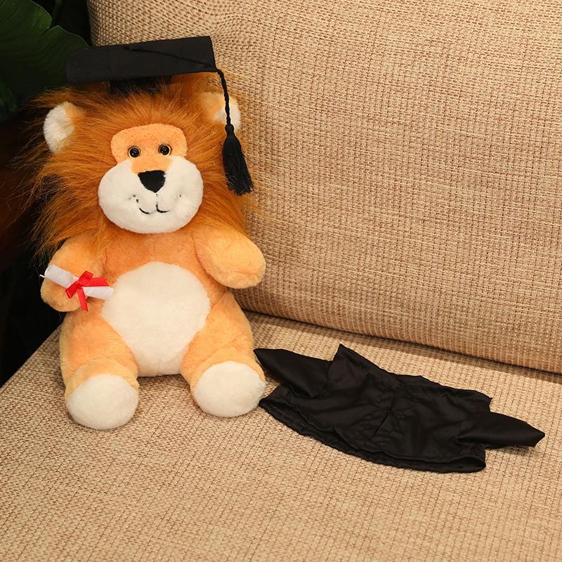 Kreativní simulační promoční lví plyšová panenka bakalářský kostým doktorský klobouk lví zvíře plyšová hračka pro studenty promoční dárek