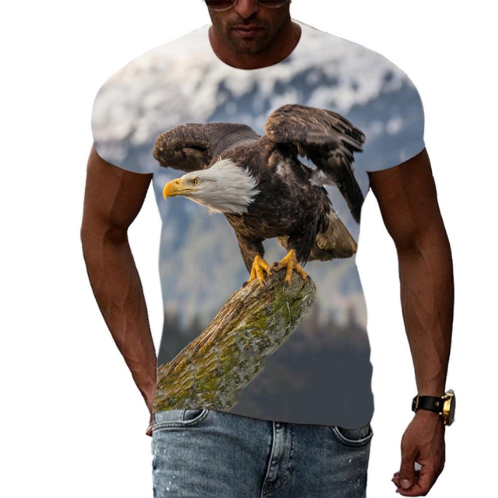 

New Men s Animal 3D Eagle T-Shirt Summer Casual Short Sleeve Vintage Harajuku Style Loose Top XS