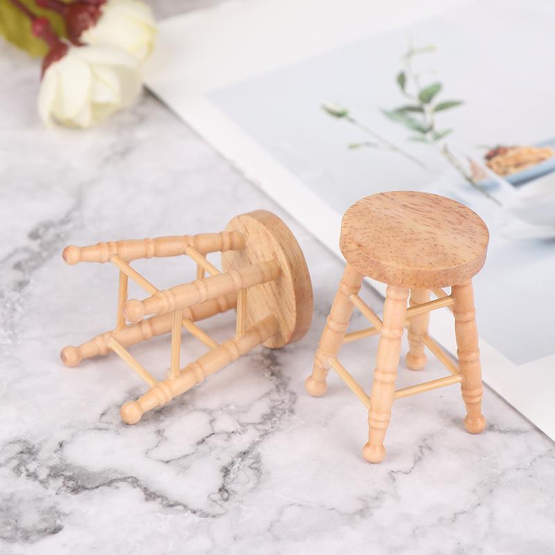 Dollhouse Wooden Round Bar High Stool Simulation Mini Ornaments Children Toy