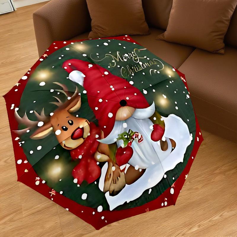1PC Christmas Gnome Umbrella-8-Rib Reinforced, Automatic Open, Lightweight & Durable, Cute Fashion Accessory for Outdoor-K1301