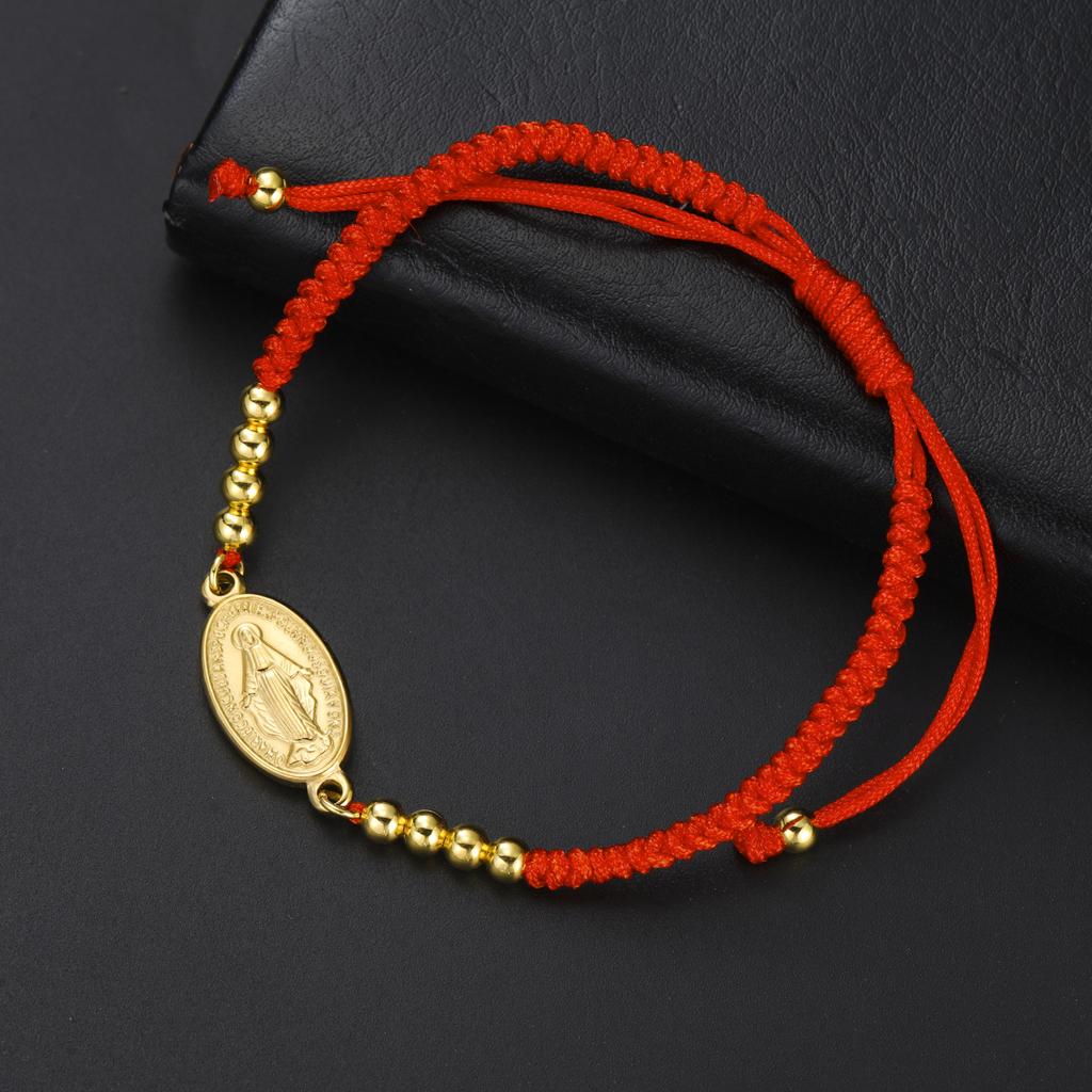 Dreamtimes Virgin Mary Gold Color Bead Cross Bracelet Amulet Medal Pendant Religious Protector Jewelry Gifts for Women Men