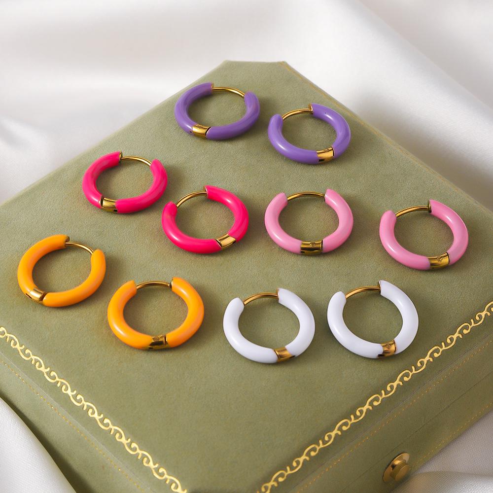 Colorful Series 18k Gold Titanium Steel Drip Oil Stud Earrings for Women