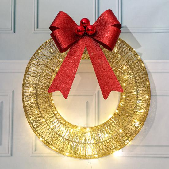Lighted Christmas Wreath Battery Operated Pre-Lit Wreath with Large Bow And LED Lights for Indoor Outdoor Christmas Holiday Yard Garden Porch Decor