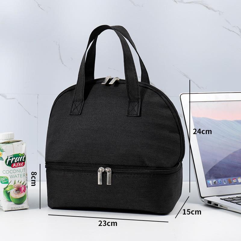 Portable Double-layer Lunch Bag Office Handbag Cooler Bento Box Picnic Cooler Bag Large Capacity Fresh-Keeping Lunch Boxes