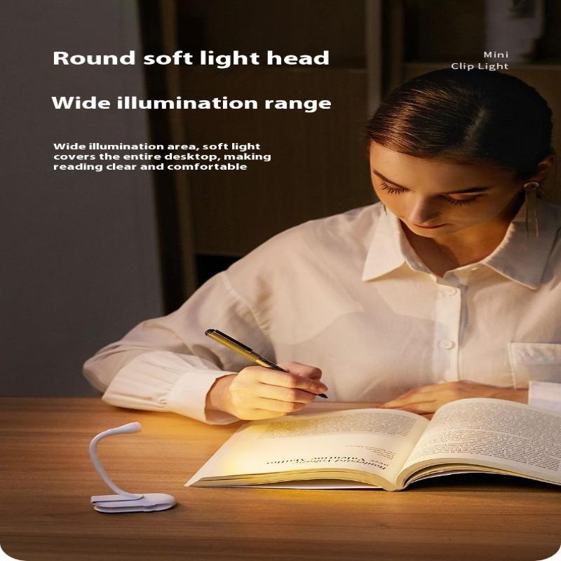 Mini Lampka Książkowa LED Ochrona Oczu Regulowany Klips 360Fahrenheitlip Lampka do Nauki Akumulatorowa 3 Kolory Do Podróży Sypialni Czytania
