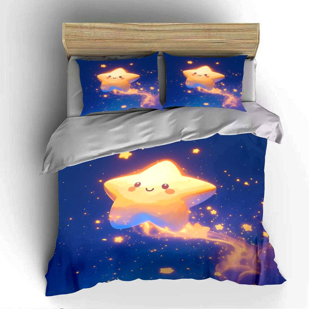 Cute Starry Night Bedding Set Bedding Duvet Cover Set Duvet Cover Pillowcases (1 * Duvet Cover 2 * Pillowcases, Without Duvet Insert)