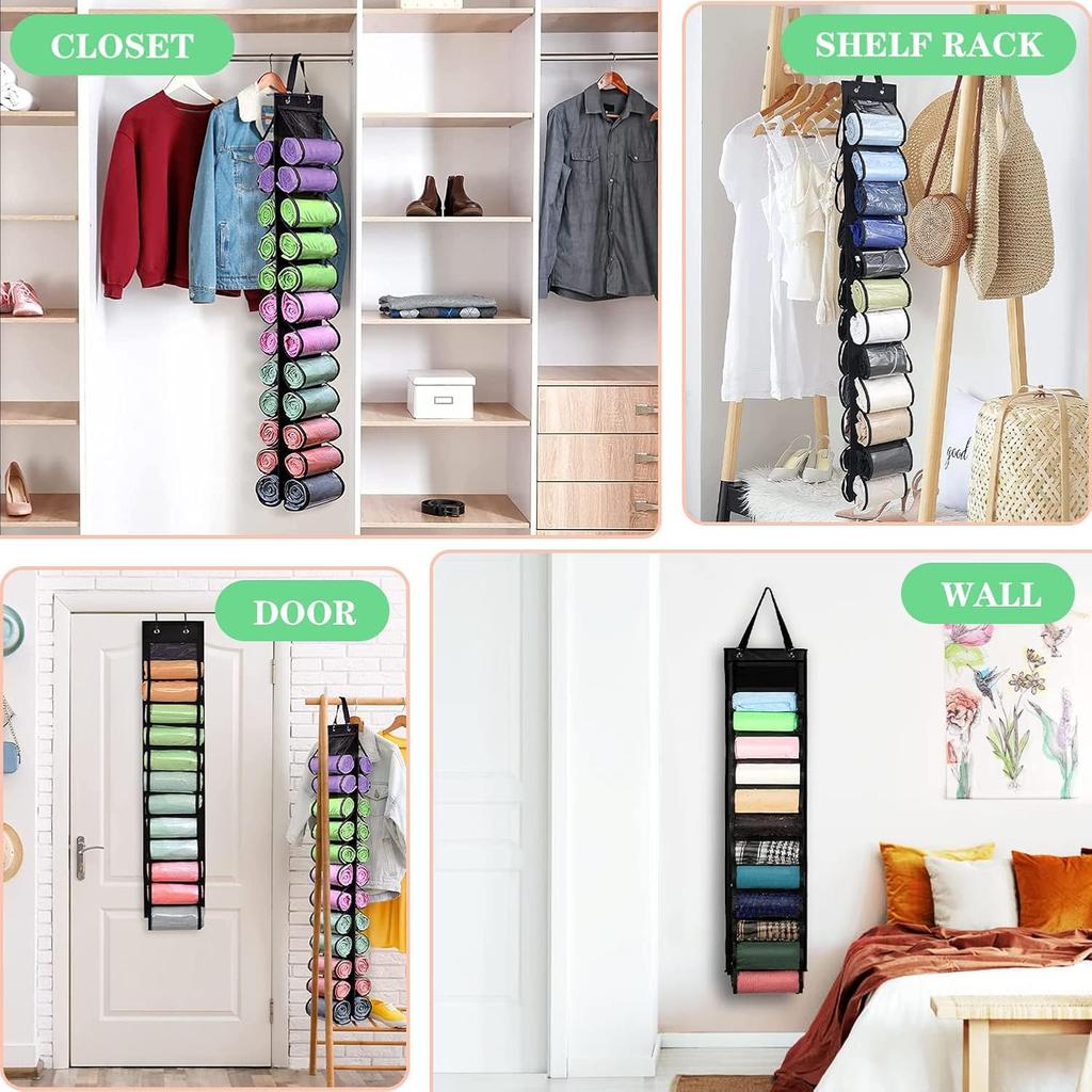 24 Pockets Dual-Sided Hanging Storage Bag Wardrobe Door Back Leggings Vest Towels Organizer