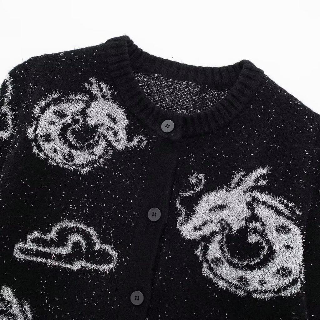 Autumn 2025 Women's Fashion Animal Jacquard Knit Cardigan, European & American Style.
