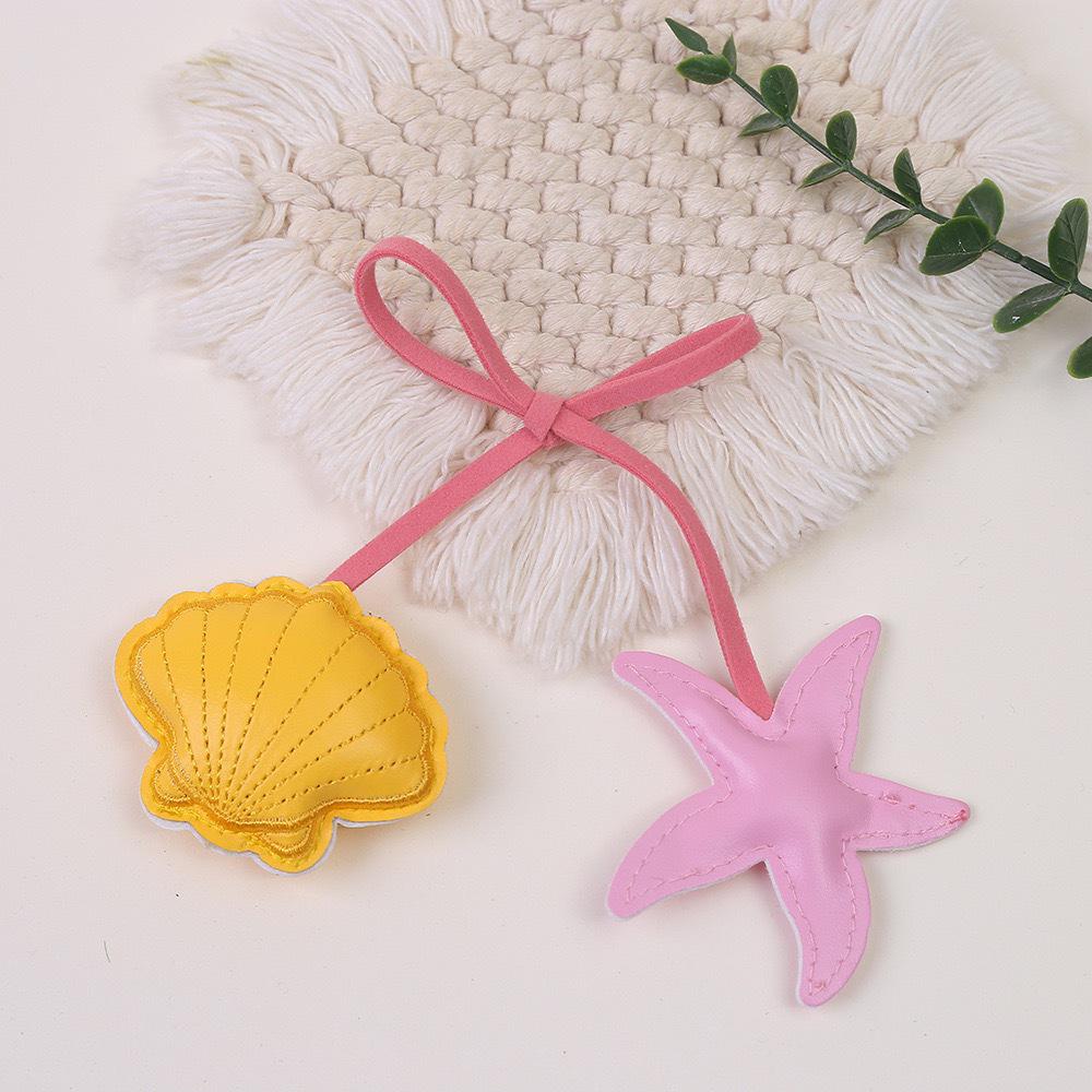 Starfish Shell Embroidered Leather Keychain Charm