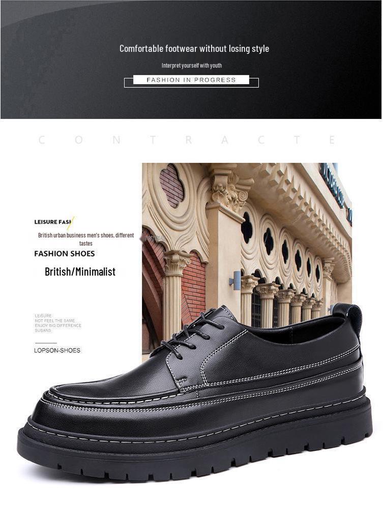 2025 Höst Herr Koreansk Stil Läderskor - Mångsidiga, Trendiga, Tjocksulade Brittiska Casual Sneakers