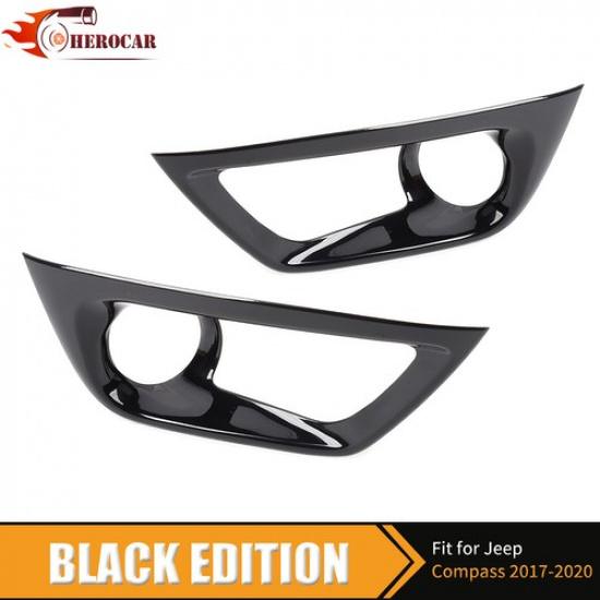 2PCS Glosy Black Front Fog Light Lamp Trim for Jeep Compass 2017-20 Accessories