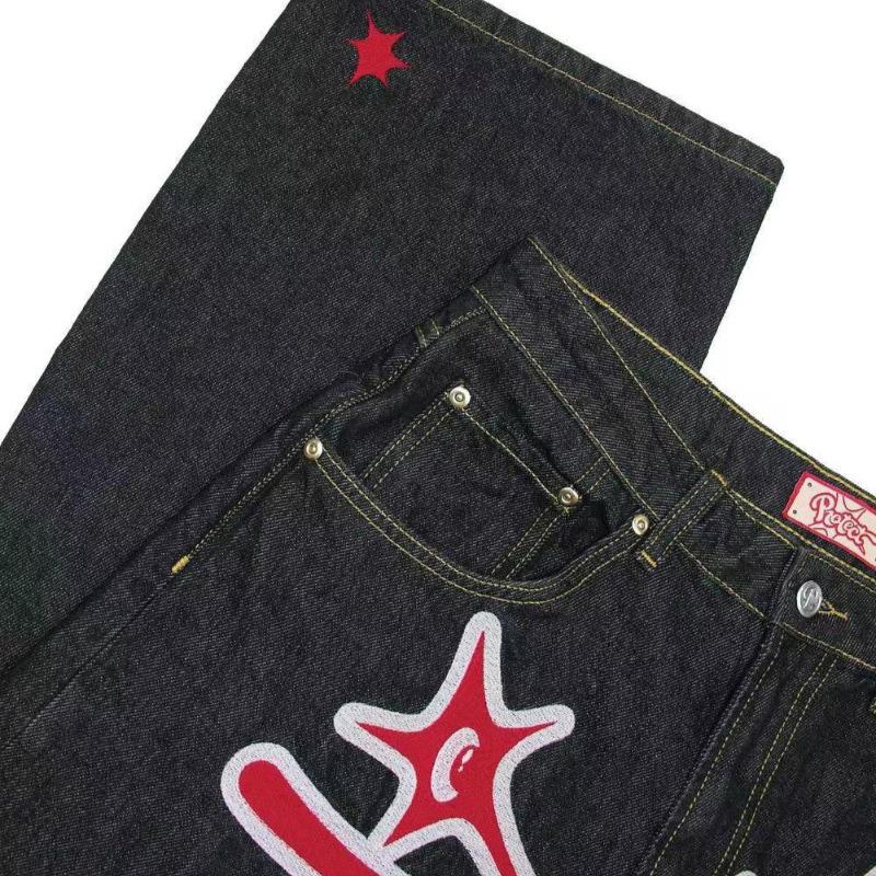 Новые американские джинсы High Street Hip Hop Trendy Brand Star Letter Printing, мужские прямые повседневные широкие штанины