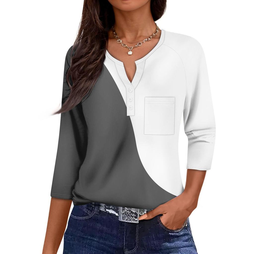 Women's Casual Fashion V-neck Loose Versatile Floral Print Three-quarter Sleeves