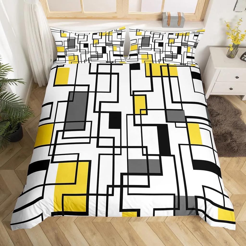 Geometric Squares Duvet Cover Set Red Beige Circle Bedding SetModern Simple Style Comforter CoverAbstract Art Quilt Cover King