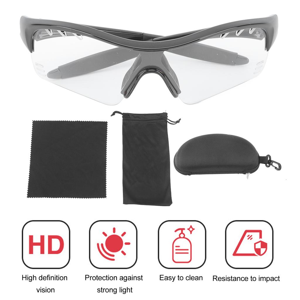 Outdoor Sunglasses Windproof UV Protection TR Ergonomics Riding Sunglasses for Hiking Children Black Frame Transparent Lens