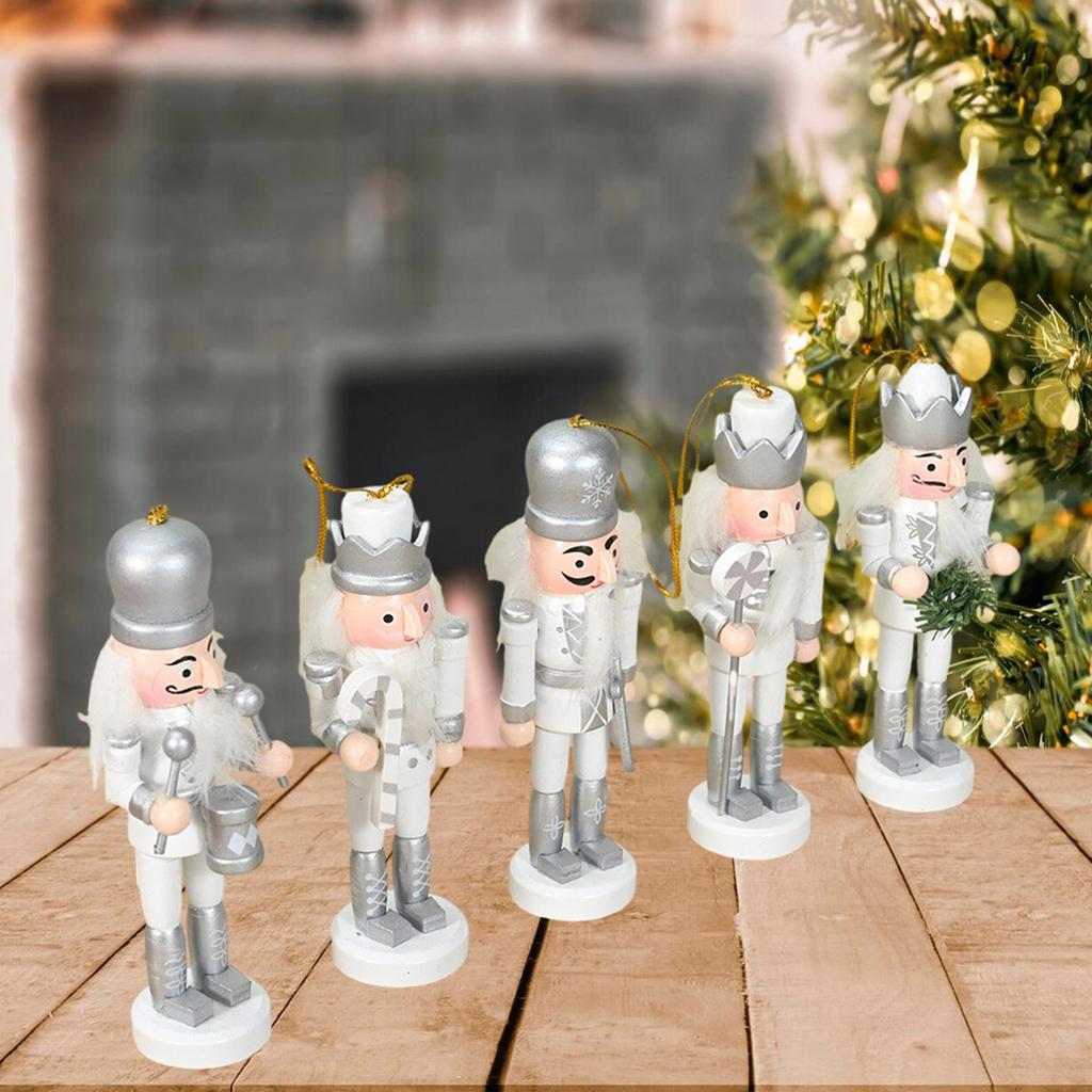 5pcs Miniature Nutcrackers Dolls Ornament Holiday Hanging Charm Wood Pendant Handmade Festival Home Embellishments