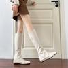 Off-white Square Head Inner Height-increasing Trouser Tube Boots for Women, New Autumn and Winter Boots, Oily Skin and Thin Versatile Boots for Women