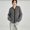 Harajuku retro striped letter printed hooded slim fit long sleeved personalized zipper top for women