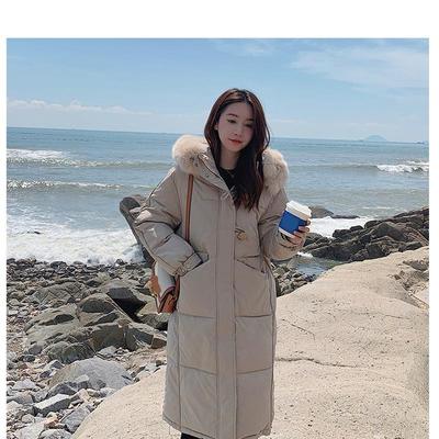 Women's Autumn And Winter Large Collar Hooded Down Jacket Over Knee Length Loose Large Thick Coat
