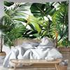 Green Palm Leaf Tapestry Wall Hanging Tropical Plants Simple Art Bohemian Hippie Bedroom Living Room Home Decor
