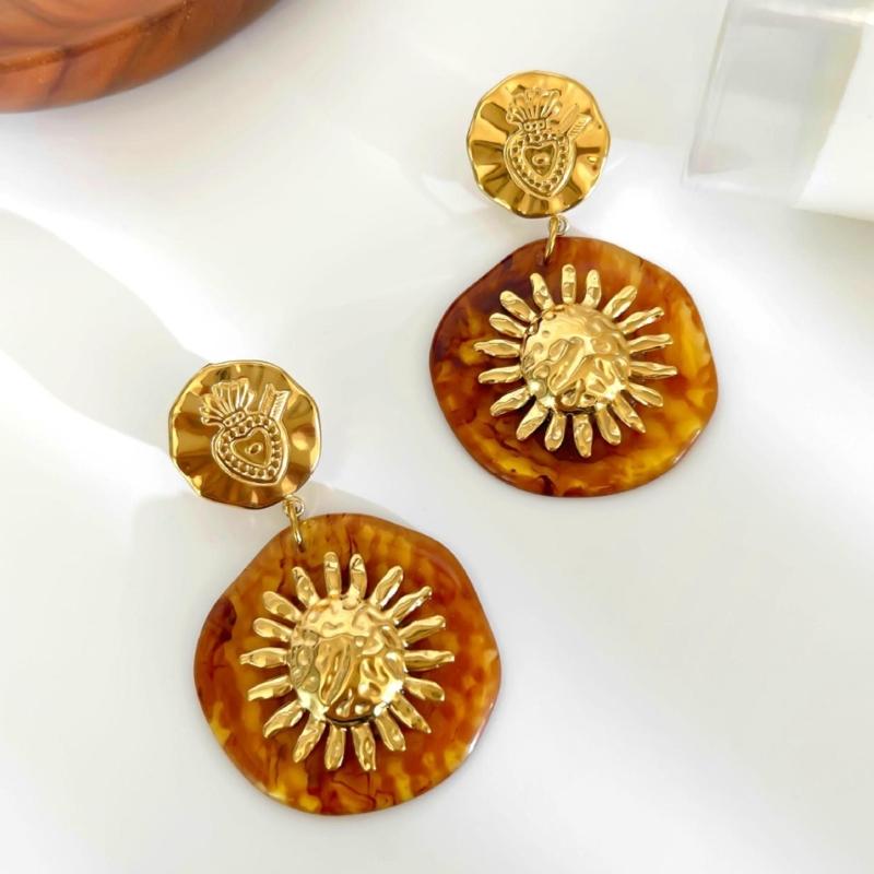 Retro Floral Drop Earrings Sturdy Stainless Steel With Sturdy Acrylic Petal Comfortable Everyday Jewelry